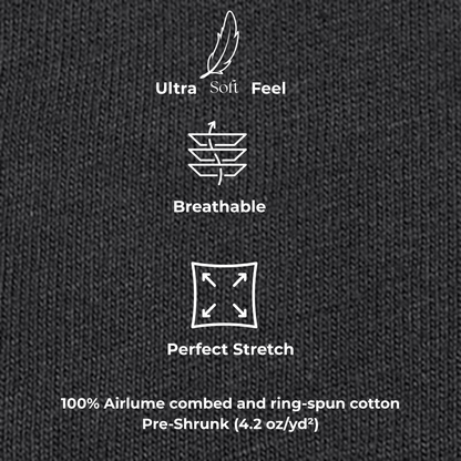 Infographic detailing features of Clarity Unisex Cotton T-shirt: ultra soft feel, breathable, perfect stretch, and fabric composition.