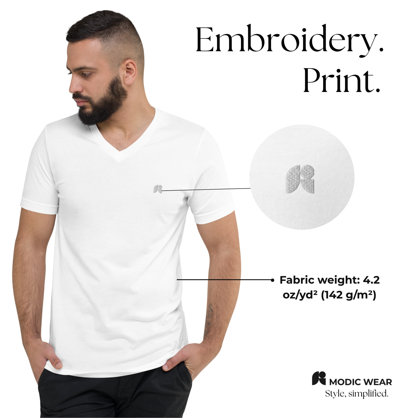 Unisex Short Sleeve V-Neck T-Shirt Modic Wear